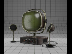 aparelho de TV vintage estilizado com alto-falantes Modelo 3D