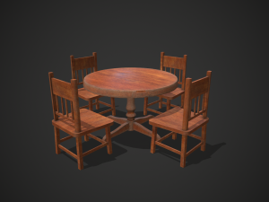 wooden table and chairs 3D 모델