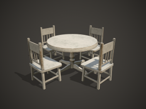 white wooden table and chairs 3D 모델
