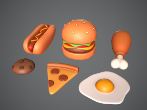 Foods Cartoon Burger Pizza 3D 모델