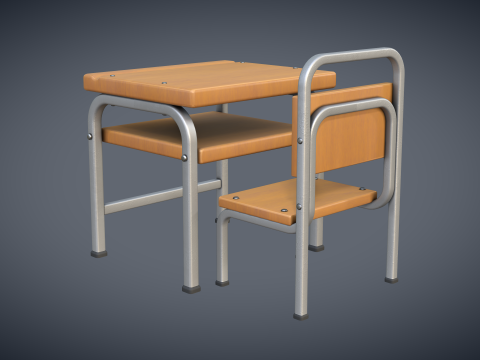 School Desk and Chair 3D Model