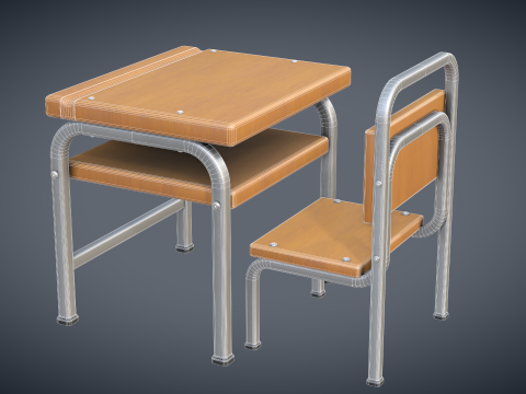 School Desk and Chair 3D Model