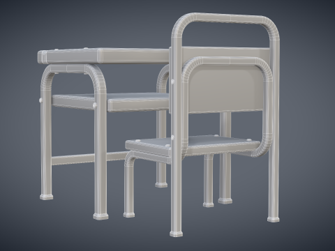 School Desk and Chair 3D Model