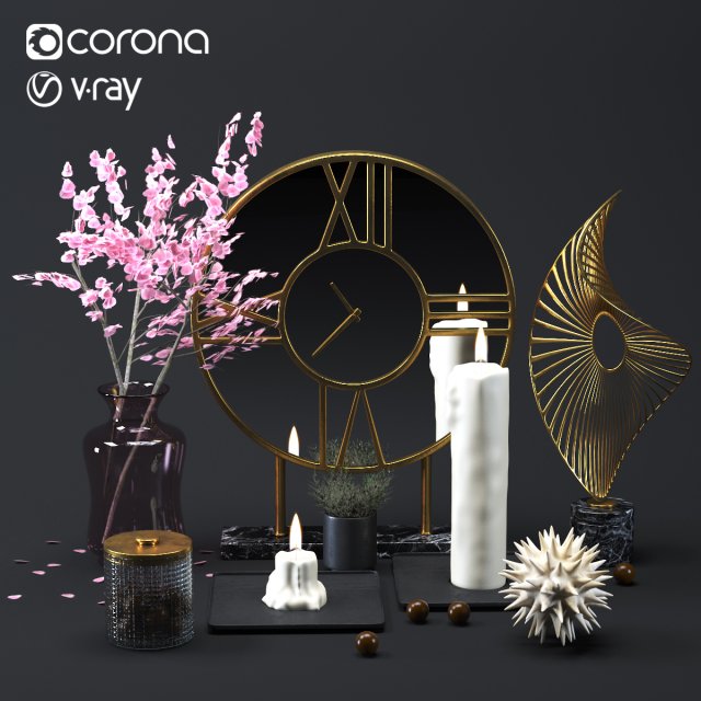 decoration gold set 001 3D मॉडल .c4d .max .obj .3ds .fbx .stl .blend