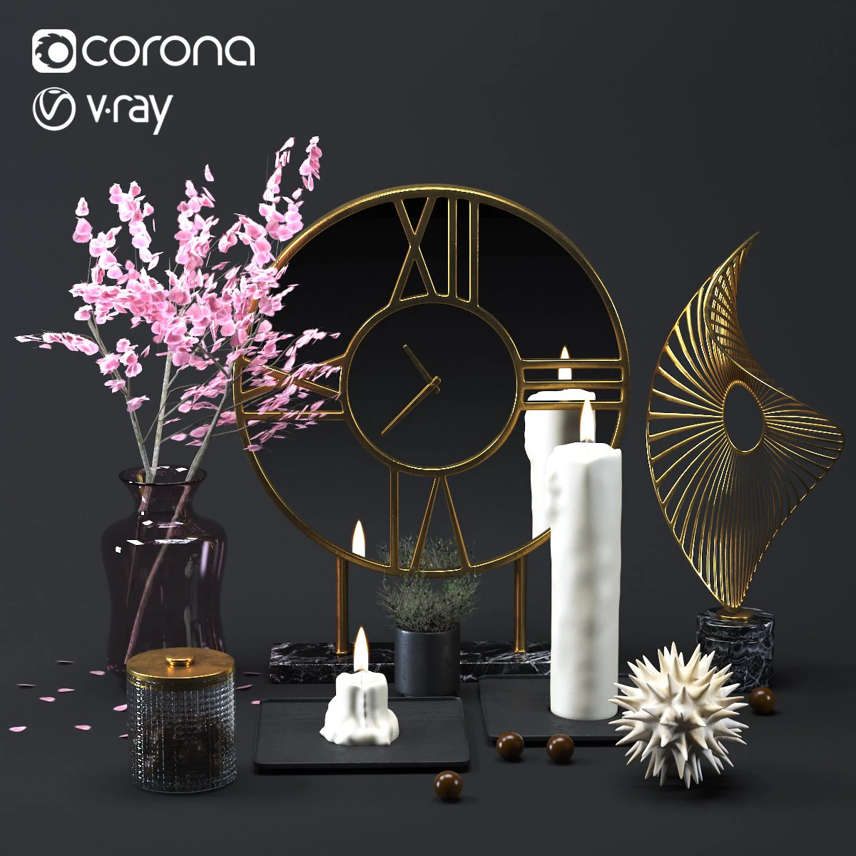 decoration gold set 001 3D Model .c4d .max .obj .3ds .fbx .stl .blend 
