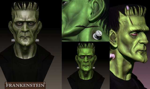 Frankenstein Bust Modello di stampa 3D .c4d .max .obj .3ds .fbx .stl .blend 