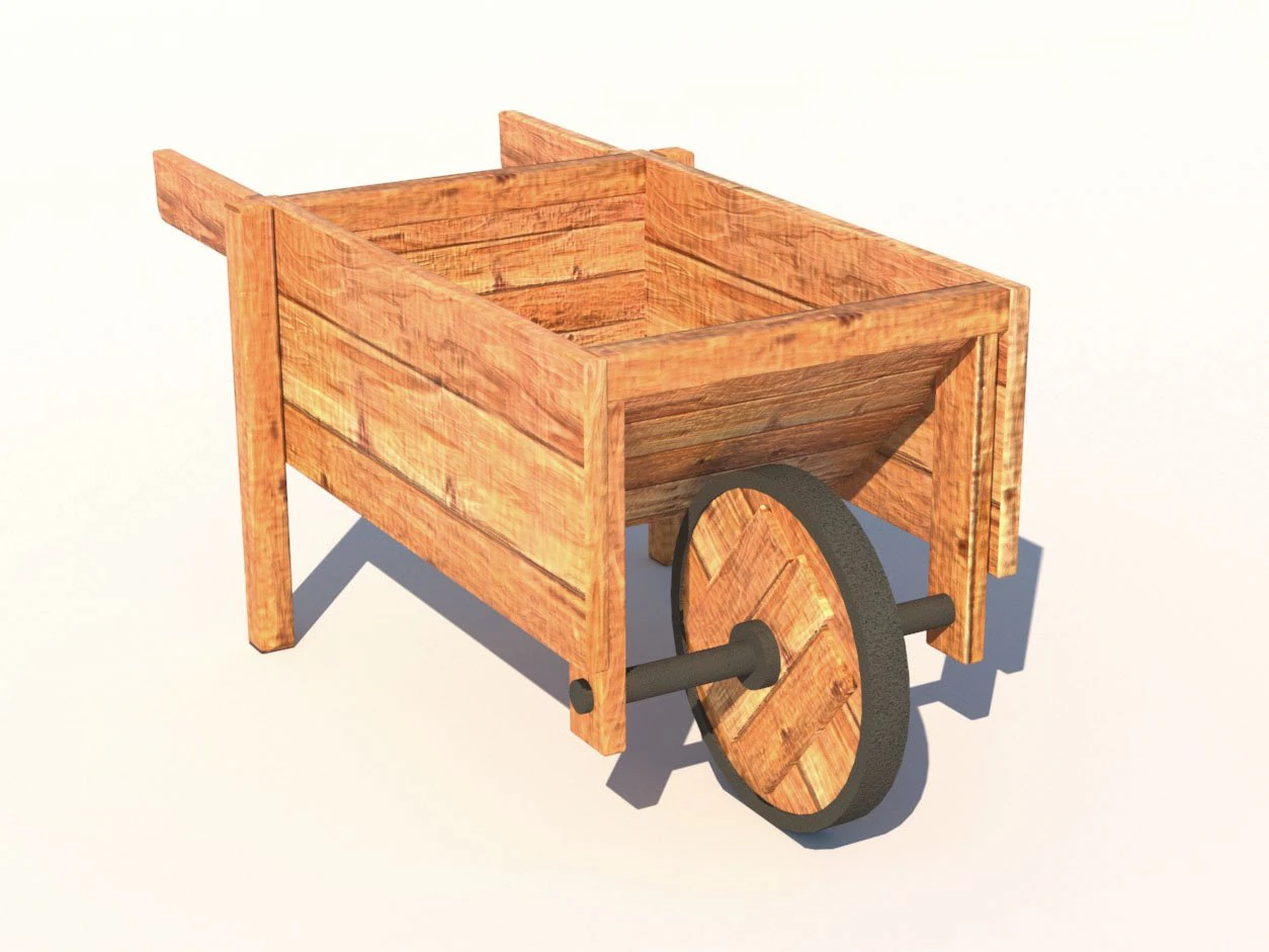wooden cart low poly 3D Model .c4d .max .obj .3ds .fbx .stl .blend 