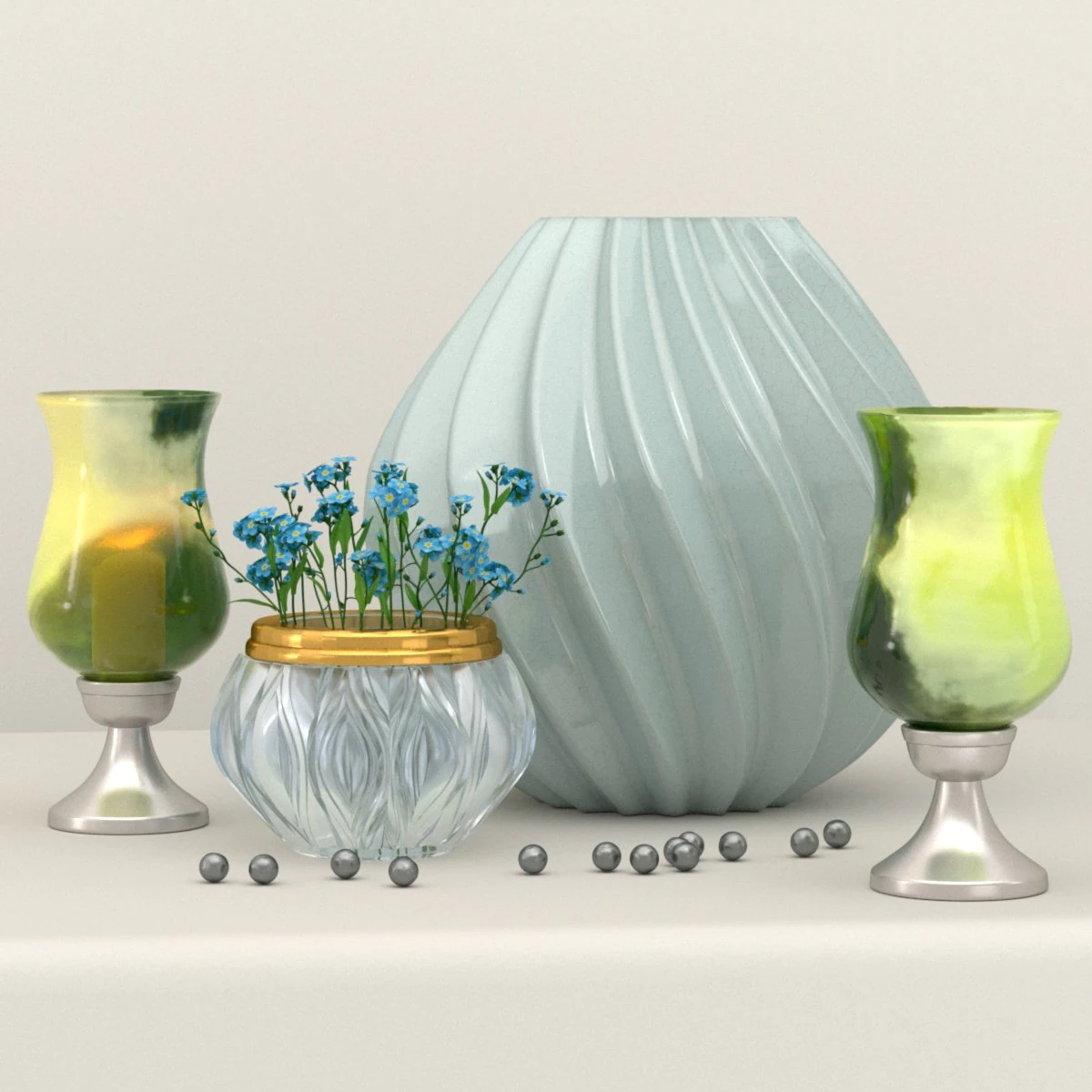 decorative set forget-me-nots 3D Model .c4d .max .obj .3ds .fbx .stl .blend 