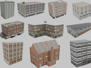 10 edifici urbani a basso numero di poligoni Modello 3D