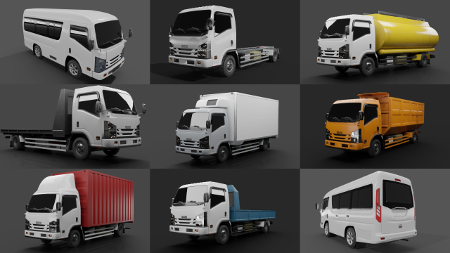 8 types Truck ISUZU NMR 71 Modèle 3D .c4d .max .obj .3ds .fbx .stl .blend 