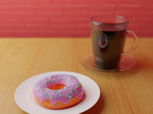 donut en kopje thee 3D Model