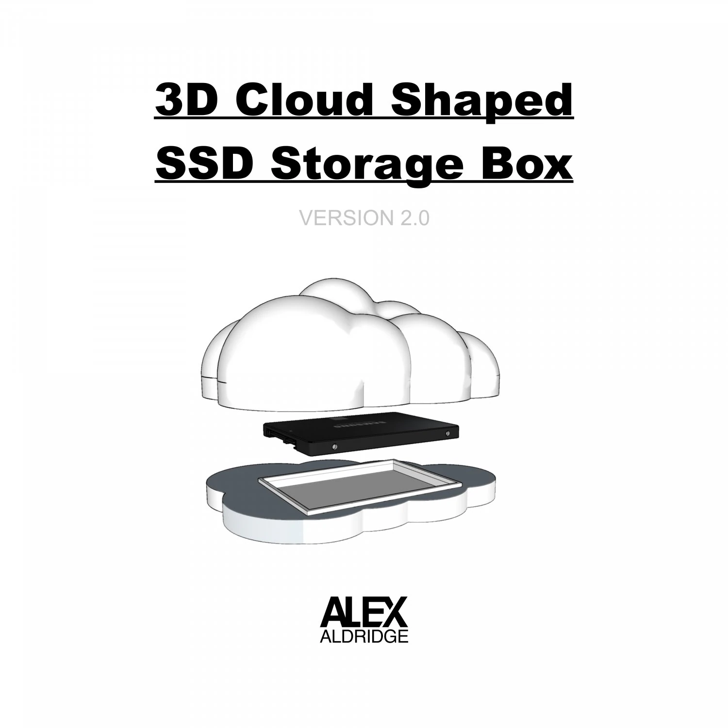 Cloud Shaped 3D Printed SSD Cold Storage Case Box 3D Print Model .c4d .max .obj .3ds .fbx .stl .blend