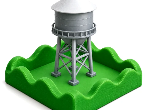 Water Tower Tray Art Concept Design Modèles 3D en vedette