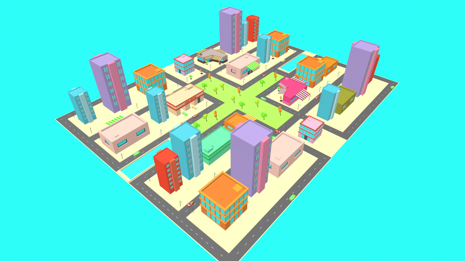 simplepoly city -low poly 3D Model .c4d .max .obj .3ds .fbx .stl .blend 