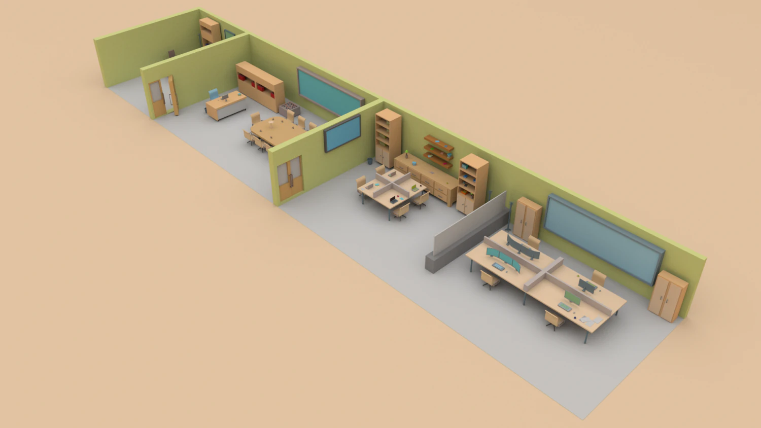 low poly office 3D Model .c4d .max .obj .3ds .fbx .stl .blend