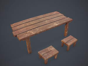 table and seat - pbr Modelo 3D