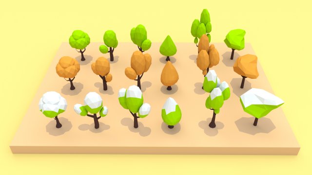 low poly trees set 3D Модель .c4d .max .obj .3ds .fbx .stl .blend 