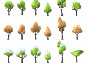 set di alberi bassi in poli Modello 3D