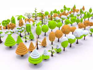 cartoon low poly trees pack 3Dモデル