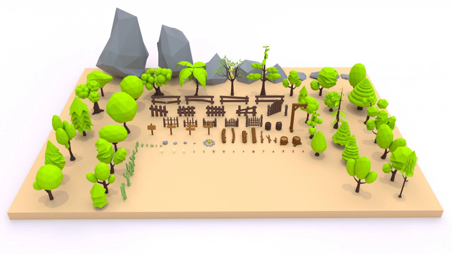 trees flowers and rocks 3D Model .c4d .max .obj .3ds .fbx .stl .blend 