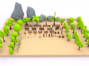 trees flowers and rocks 3D Model