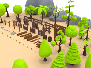 trees flowers and rocks 3D Model