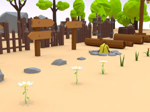 trees flowers and rocks 3D Model