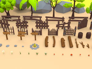 trees flowers and rocks 3D Model