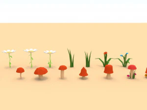 trees flowers and rocks 3D Model