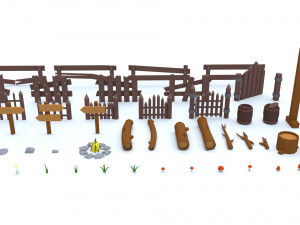 wooden fence and flowers Modelo 3D