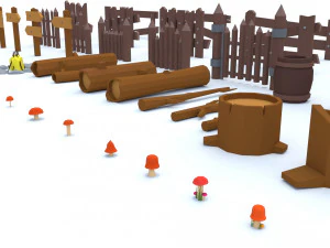 wooden fence and flowers 3D Model