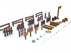 wooden fence and flowers 3Dモデル