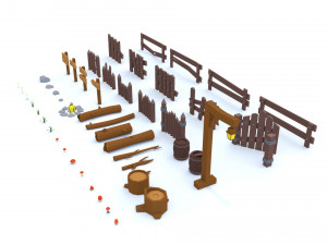 wooden fence and flowers 3Dモデル