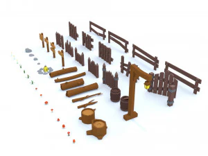 wooden fence and flowers 3D Model