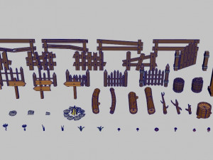 wooden fence and flowers 3Dモデル