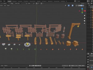 wooden fence and flowers 3Dモデル