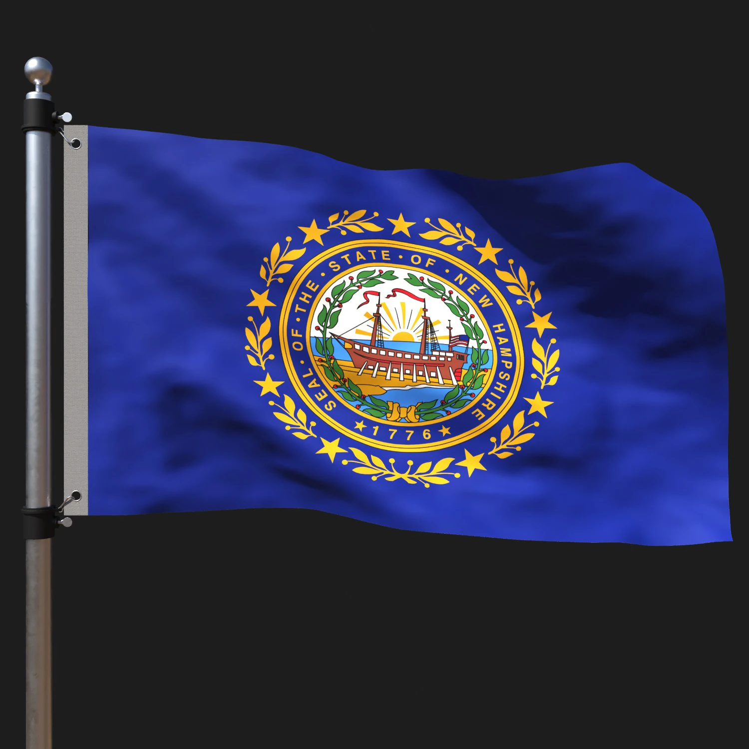 Flag of new hampshire 3D Model .c4d .max .obj .3ds .fbx .stl .blend 