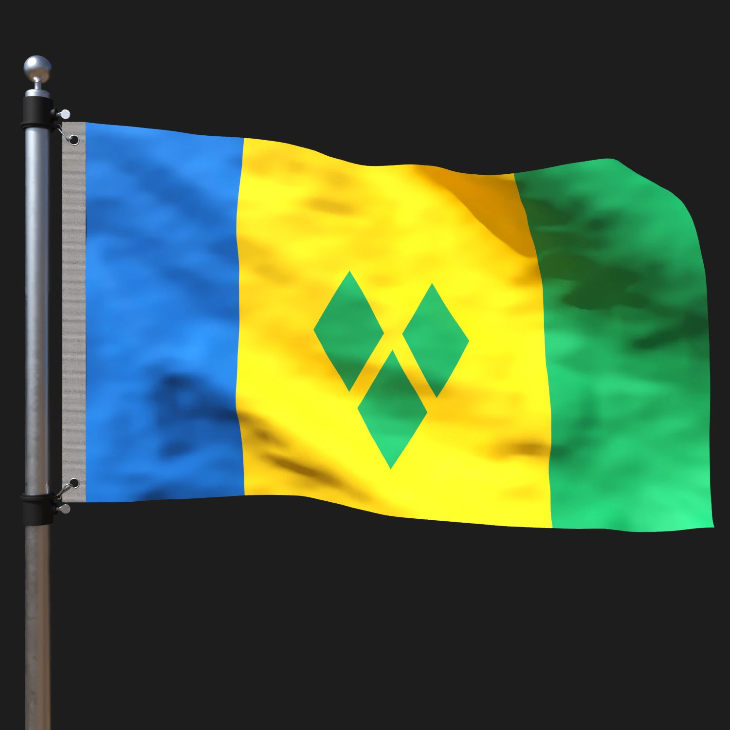 Flag of saint vincent and the grenadines 3D Model .c4d .max .obj .3ds .fbx .stl .blend 