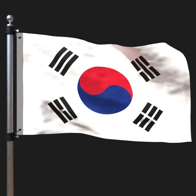 Flag of south korea 3D 모델 .c4d .max .obj .3ds .fbx .stl .blend 