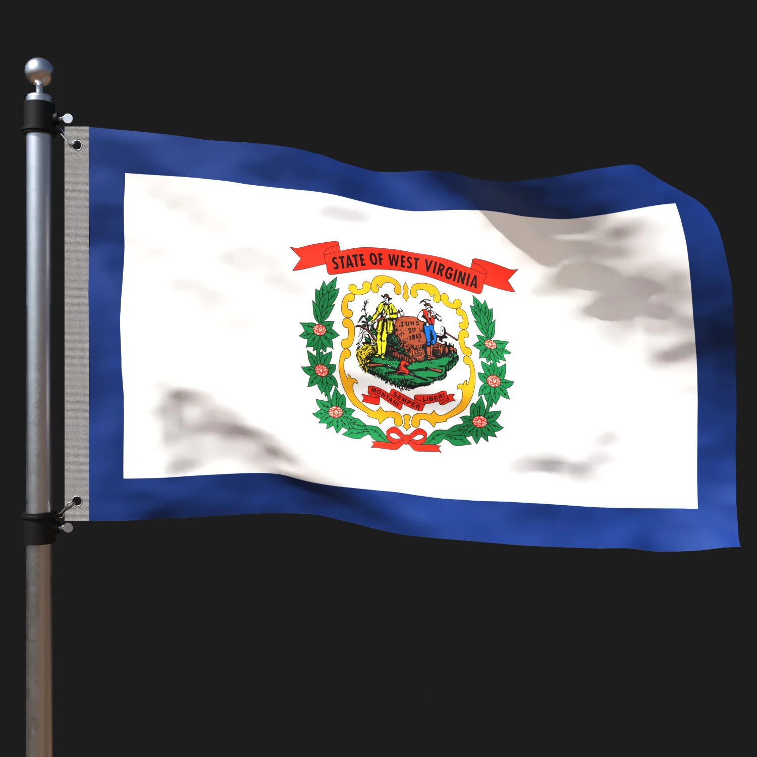 Flag of west virginia 3D Model .c4d .max .obj .3ds .fbx .stl .blend
