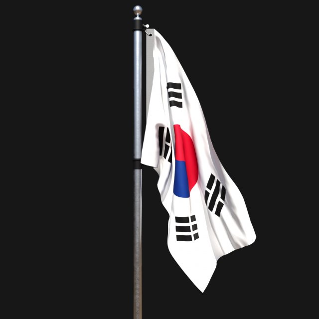 Flag of south korea 02 3D Модель .c4d .max .obj .3ds .fbx .stl .blend 