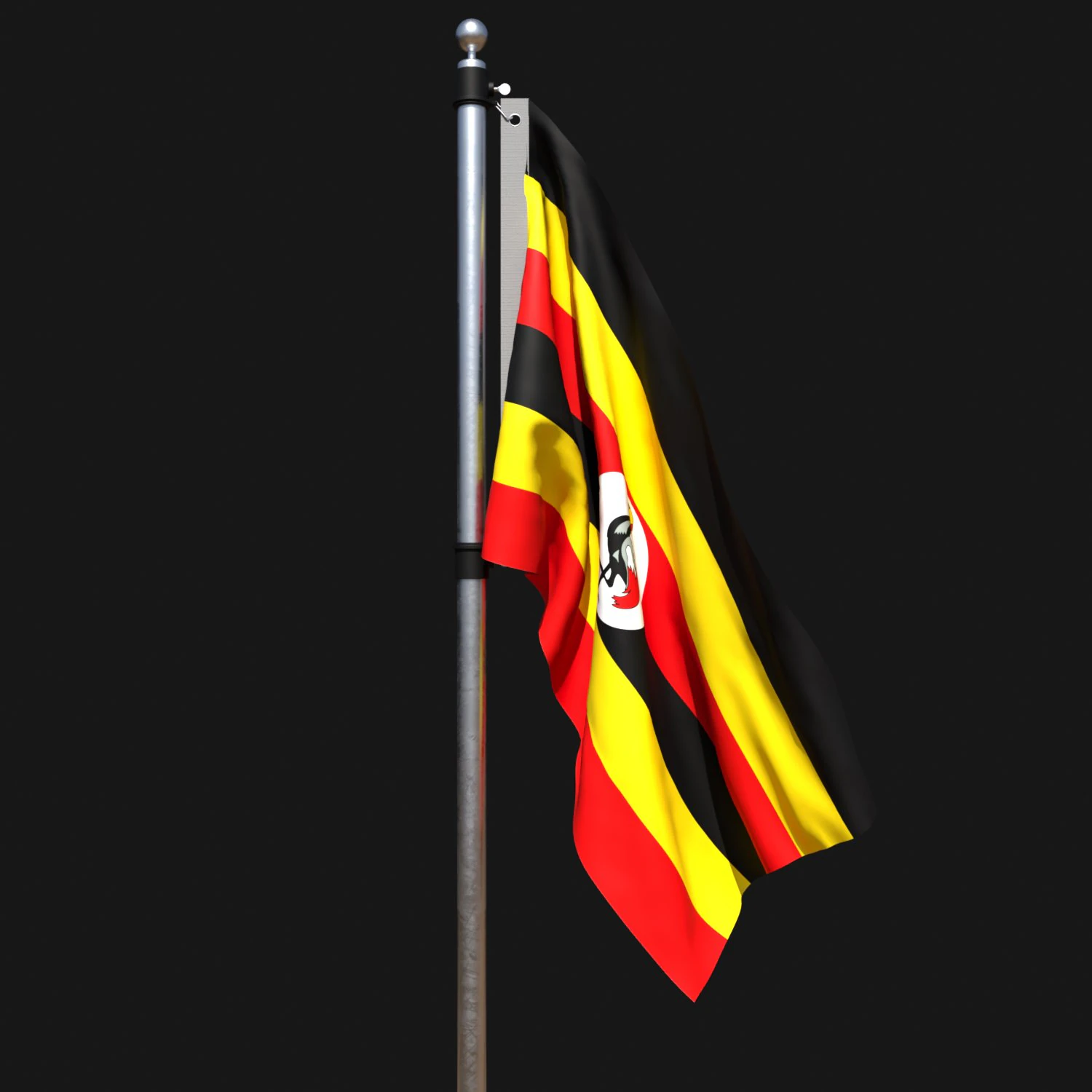 Flag of uganda 02 3D Model .c4d .max .obj .3ds .fbx .stl .blend