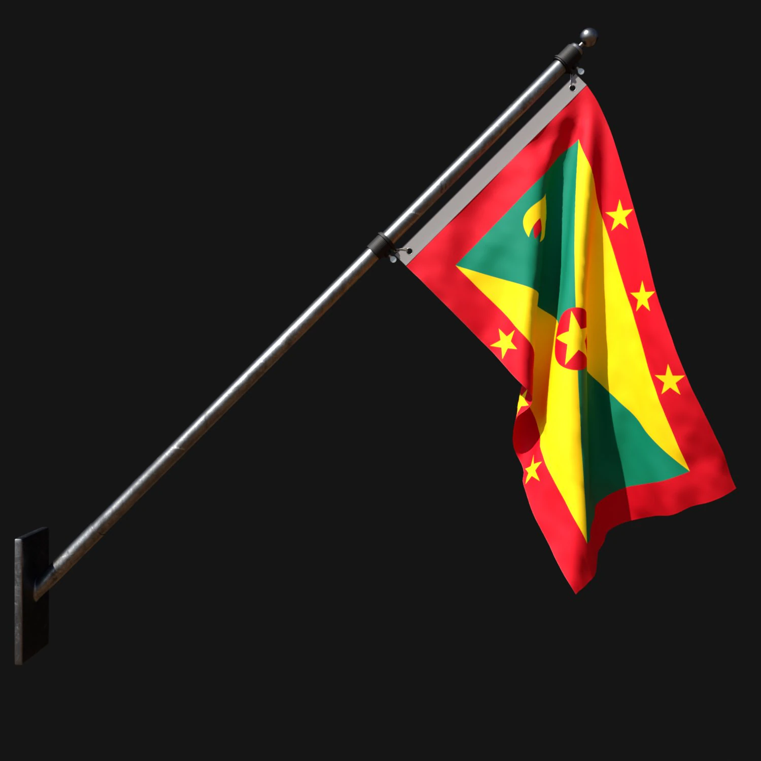 Flag of grenada 03 3D Model .c4d .max .obj .3ds .fbx .stl .blend 