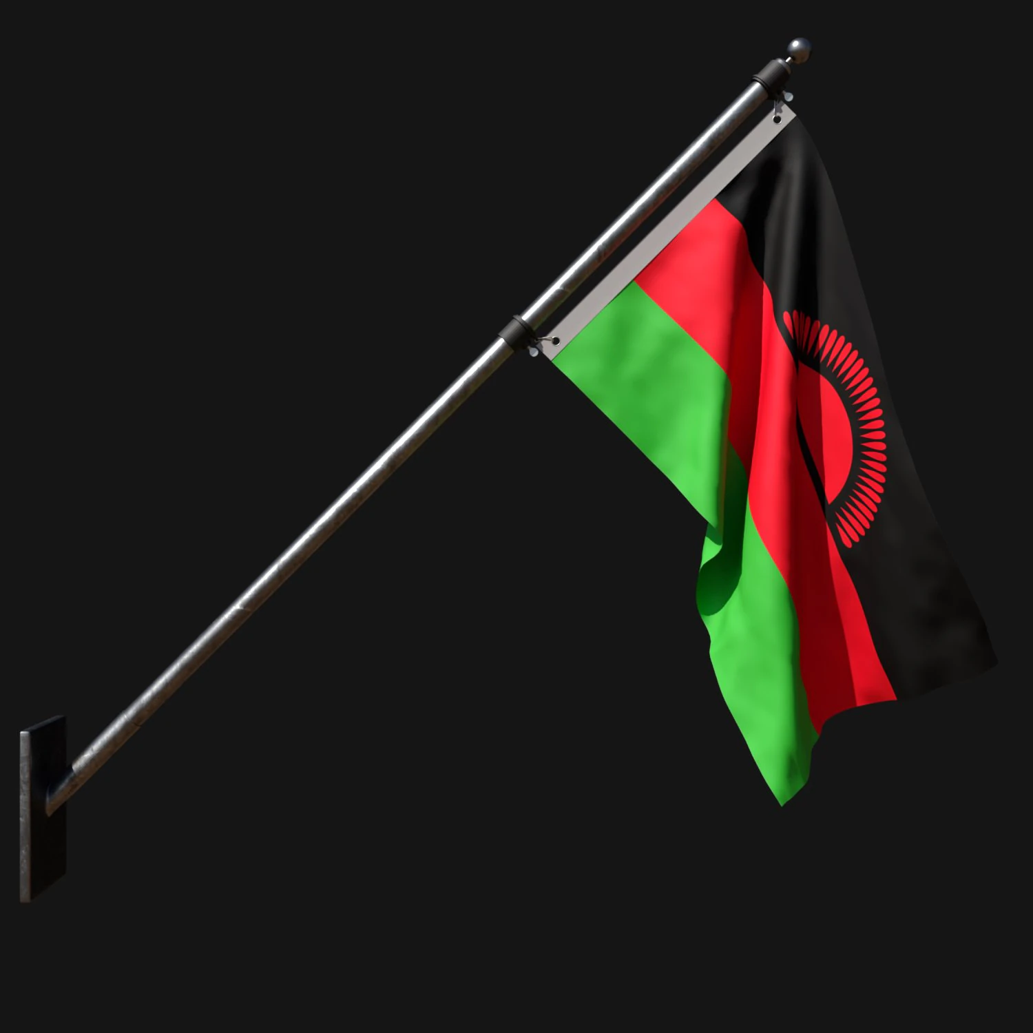 Flag of malawi 03 3D Model .c4d .max .obj .3ds .fbx .stl .blend 
