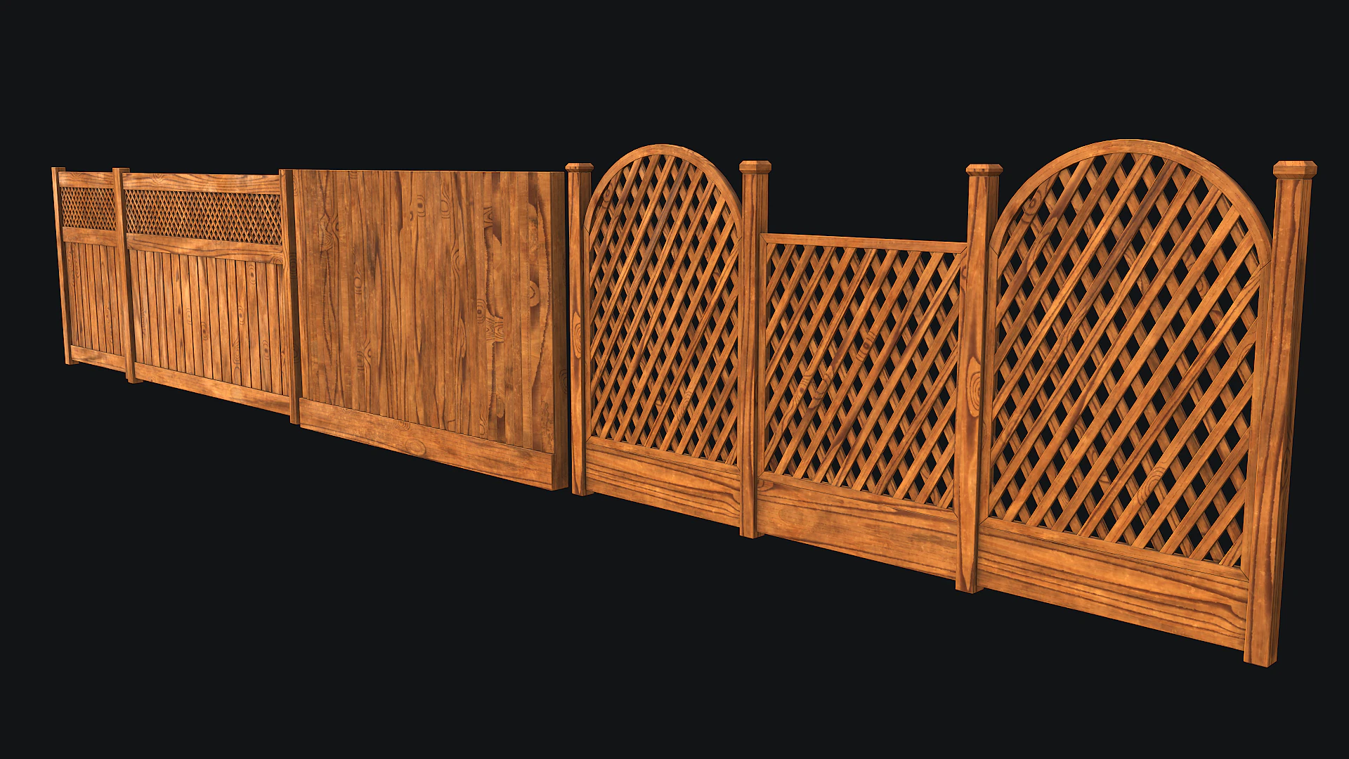 Wooden Fence set PBR 01 3D Model .c4d .max .obj .3ds .fbx .stl .blend