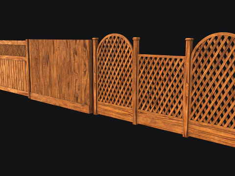 木製フェンスセット PBR 01 3Dモデル