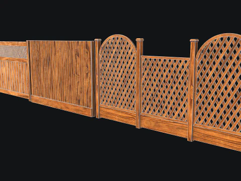 Wooden Fence set PBR 01 3D Model