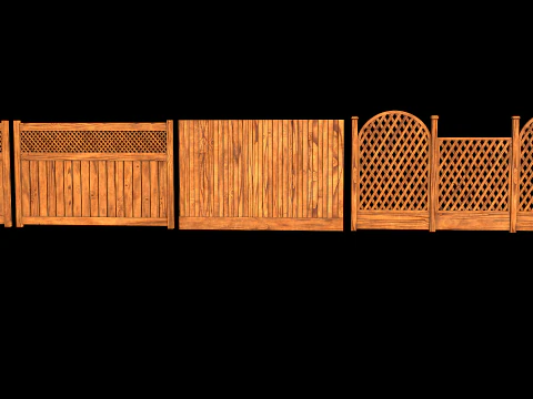 Wooden Fence set PBR 01 3D Model