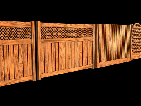 Wooden Fence set PBR 01 3D Model