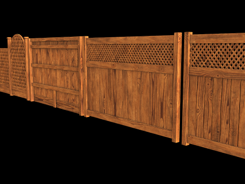 Wooden Fence set PBR 01 3D 模型
